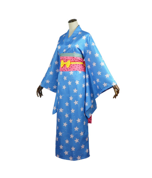 Women Japanese Blue Kimono Star Pattern Yukata Halloween Costume