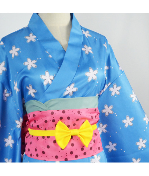 Women Japanese Blue Kimono Star Pattern Yukata Halloween Costume