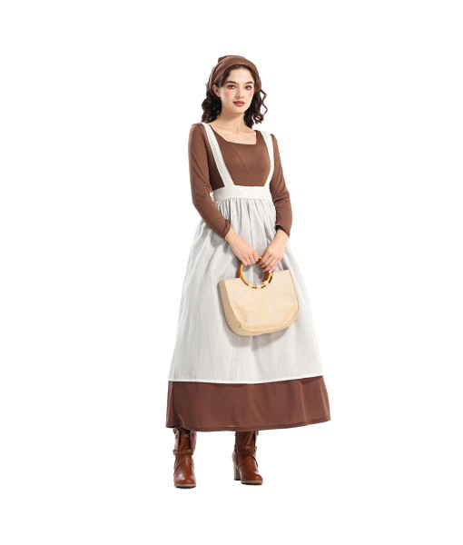 Women Manor Maid Dress Colonial Style Thanksgiving Pilgrim Halloween Costume