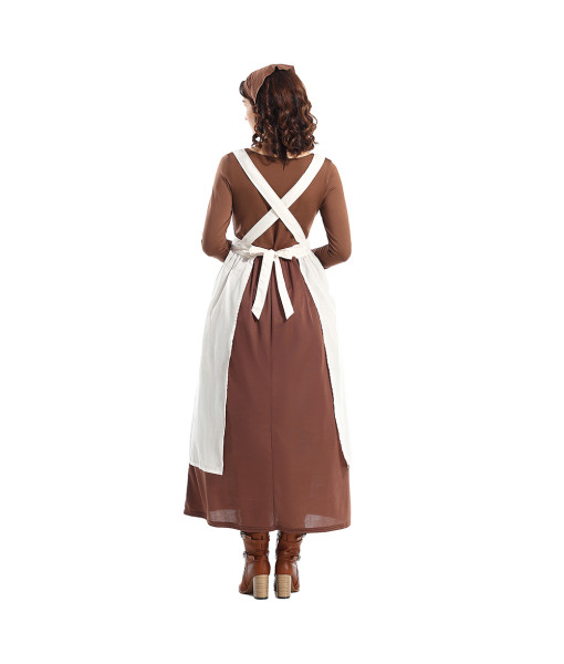 Women Manor Maid Dress Colonial Style Thanksgiving Pilgrim Halloween Costume