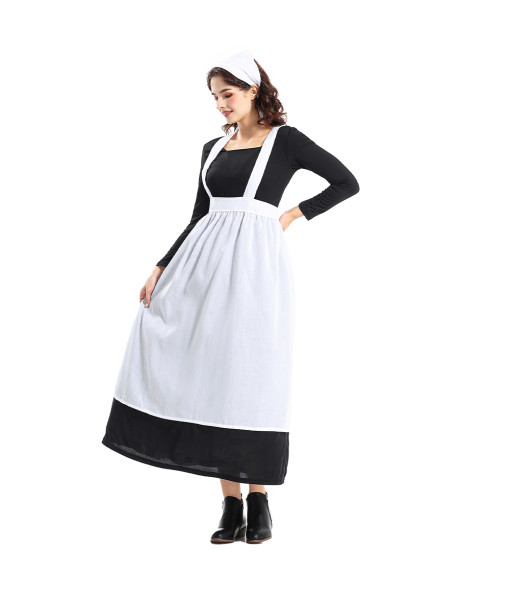 Women Manor Maid Dress Colonial Style Thanksgiving Pilgrim Halloween Costume