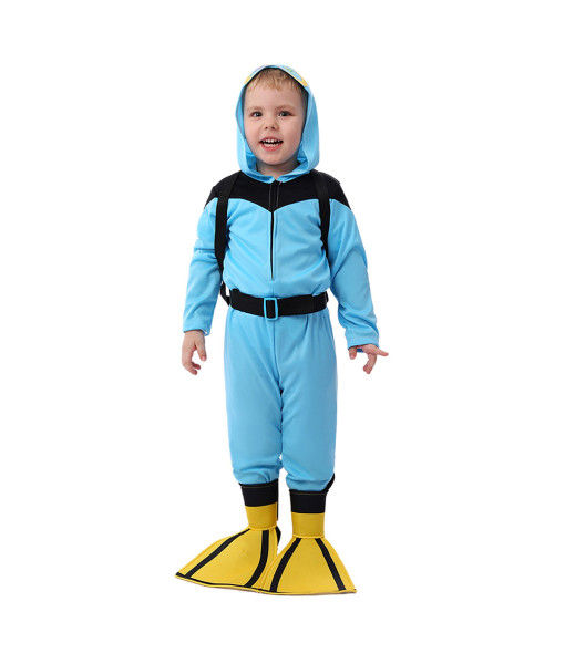 Kids Children Blue Junpsuit Ocupation Diving Suit Halloween Costume
