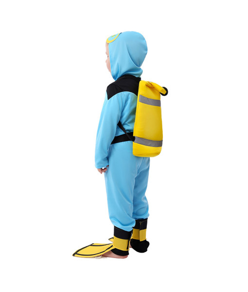Kids Children Blue Junpsuit Ocupation Diving Suit Halloween Costume