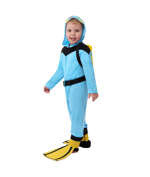 Kids Children Blue Junpsuit Ocupation Diving Suit Halloween Costume