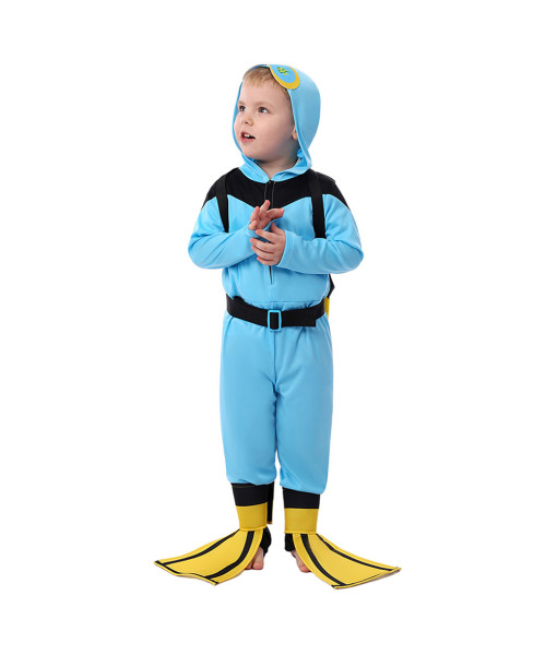 Kids Children Blue Junpsuit Ocupation Diving Suit Halloween Costume