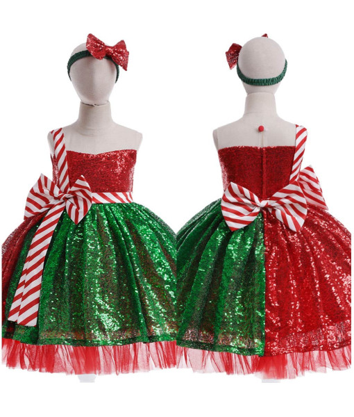 Kids Children Girl Christmas Sequin Bow Tutu Skirt Halloween Chirstmas Stage Costume