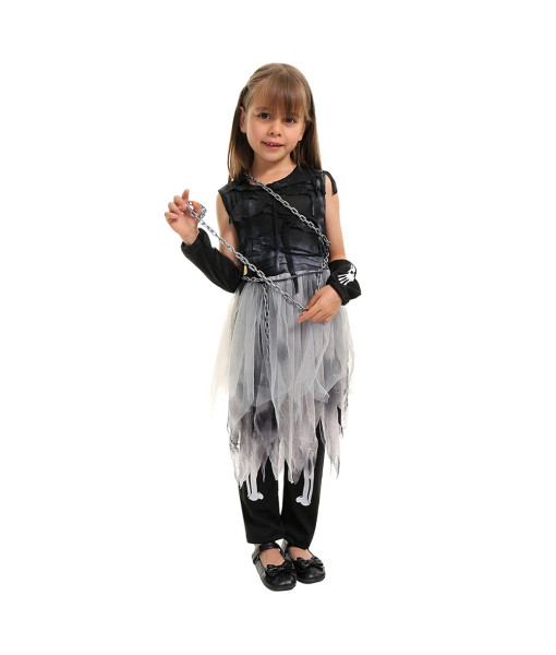 Kids Grim Reaper Black Mesh Dress Girl Halloween Costume