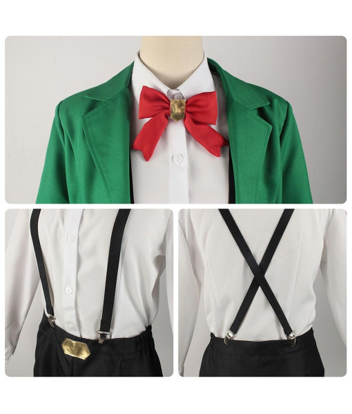 Men Red Fannel Shawl Green Suit School Uniform Bow Tie Halloween Costume
