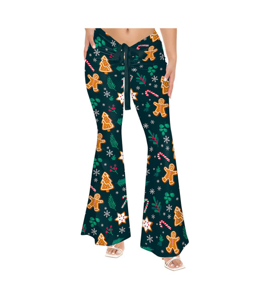 1980s Vintage Printed Flower Flared Pants Women Halloween Costume