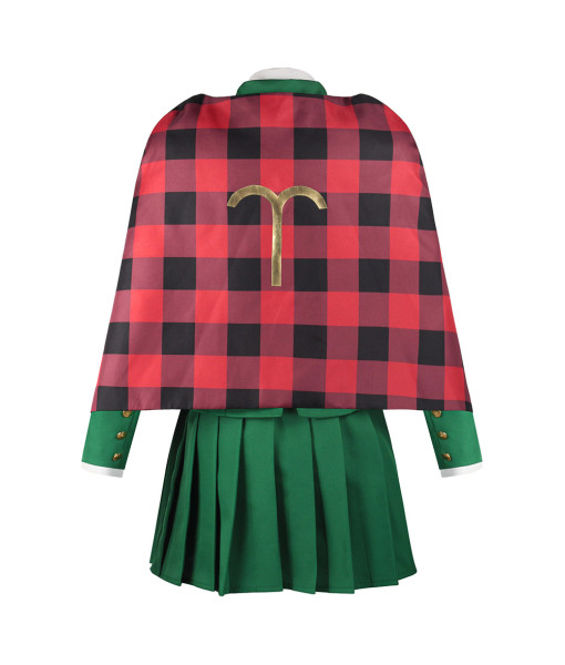 Women Red Fannel Shawl Green Suit Skirt School Uniform Hallowen Costume