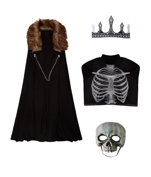 Kids Children Fantasy Skeleton Kight 4Pcs Fullset Outfit Halloween Costume