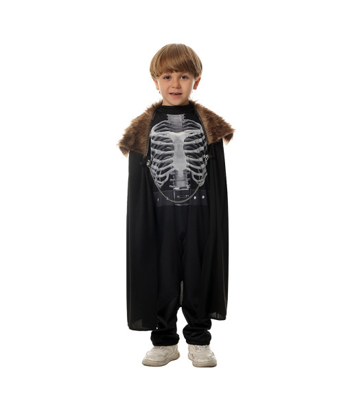Kids Children Fantasy Skeleton Kight 4Pcs Fullset Outfit Halloween Costume