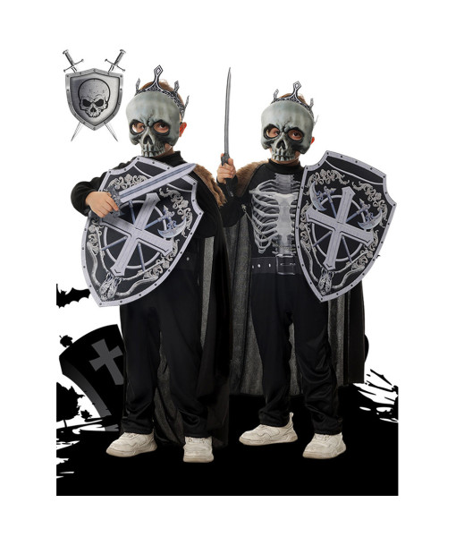 Kids Children Fantasy Skeleton Kight 4Pcs Fullset Outfit Halloween Costume