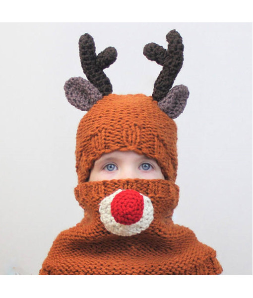 Kids Children Reindeer Hat and Scarf 2Pcs Set Halloween Costume Accessories