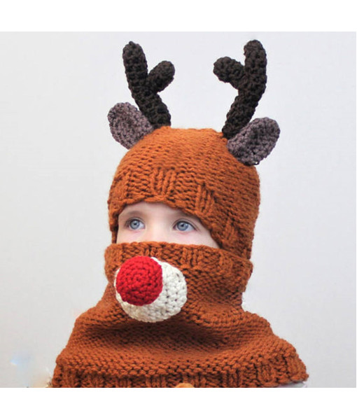 Kids Children Reindeer Hat and Scarf 2Pcs Set Halloween Costume Accessories