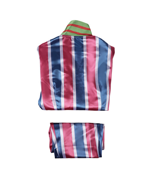 Men 70s Retro Blue Red Strip Outfit Rockstar Performance Outfit Halloween Costume