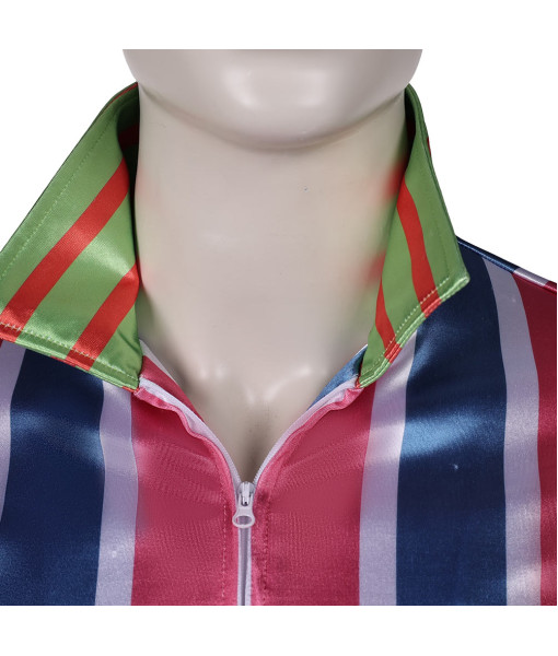 Men 70s Retro Blue Red Strip Outfit Rockstar Performance Outfit Halloween Costume