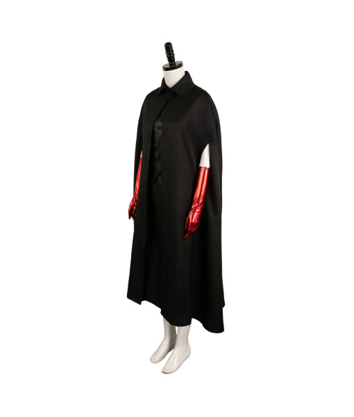 Women Gothic Black Cloak Witch Fantasy Outfit Fullset Halloween Costume