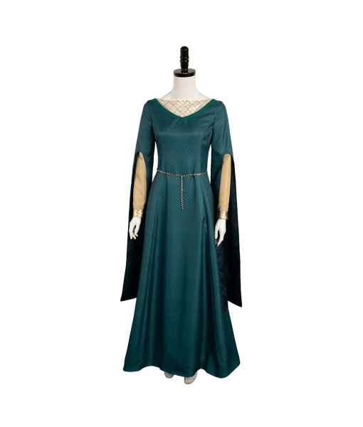 Women Medieval Fantasy Golden Lining Green Noble Dress Long Sleeve Halloween Costume