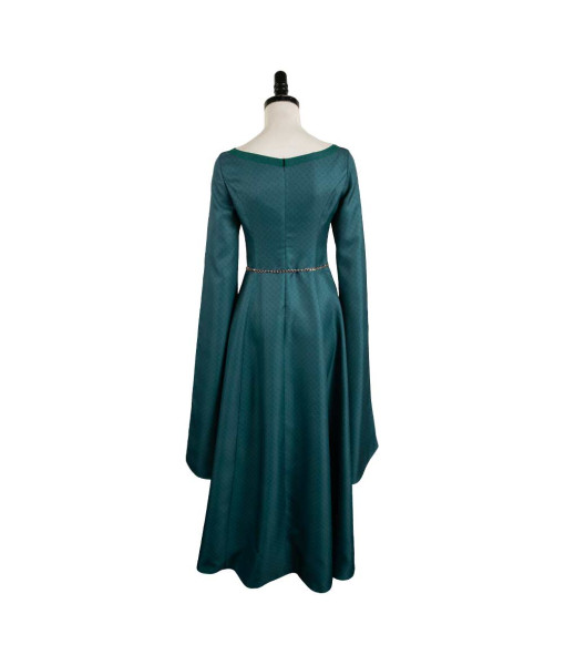 Women Medieval Fantasy Golden Lining Green Noble Dress Long Sleeve Halloween Costume