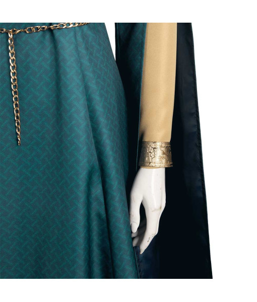 Women Medieval Fantasy Golden Lining Green Noble Dress Long Sleeve Halloween Costume