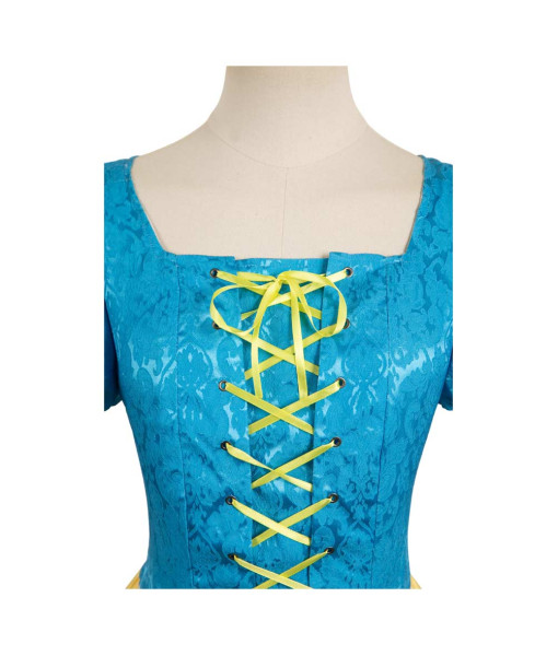 Women Medieval Fantasy Yellow Blue Dress Fairy Elf Halloween Performance Costume