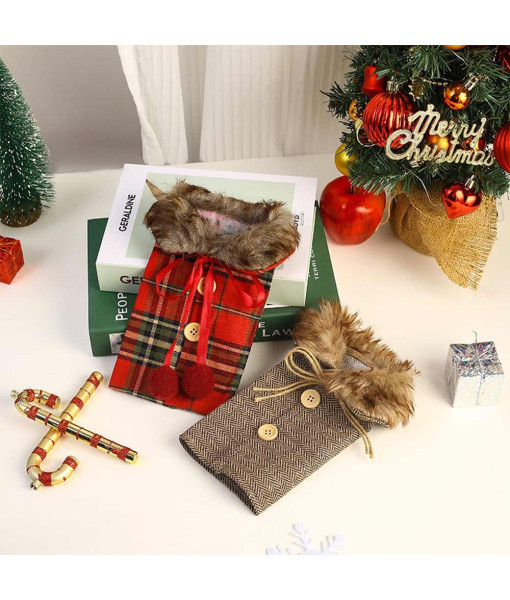 Chirstmas Funny Wine Bottle Holder Fur Collar 2 Pcs Set Chirstmas Decoration