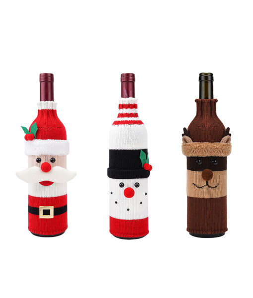 Chirstmas Funny Wine Bottle Holder Knitted 3Pcs Set Christmas Decoration