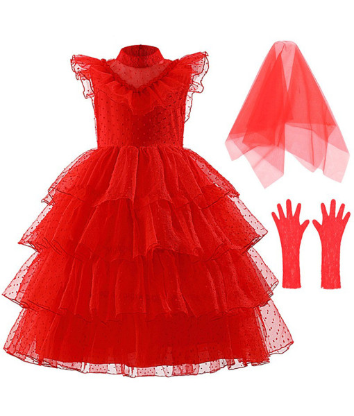 Kids Children Girl Red Wedding Dress 80s Horror Halloween Costume