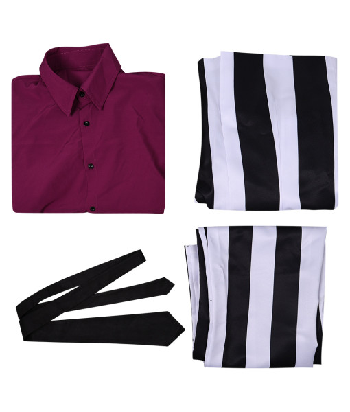 Men Black White Gothic Strip Suit Red Lining Fullset Halloween Costume