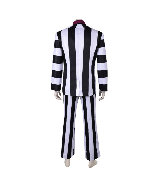 Men Black White Gothic Strip Suit Red Lining Fullset Halloween Costume