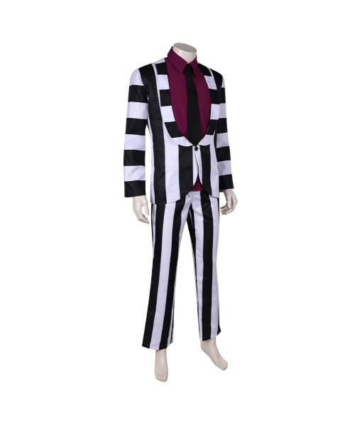 Men Black White Gothic Strip Suit Red Lining Fullset Halloween Costume
