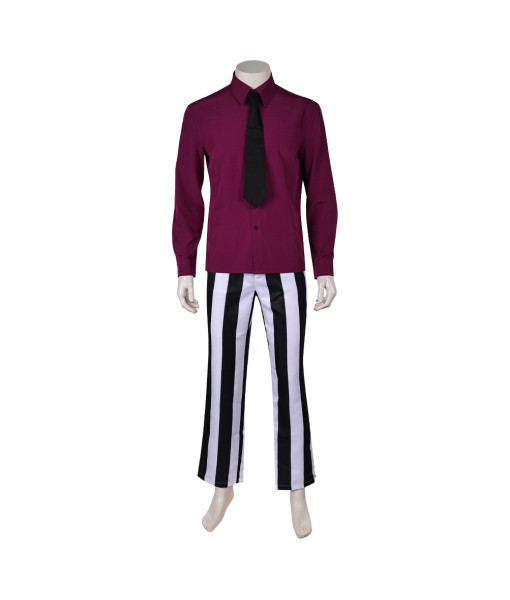 Men Black White Gothic Strip Suit Red Lining Fullset Halloween Costume