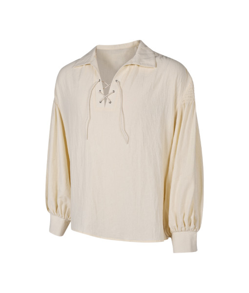 Men Medieval Linen Long Sleeve Shirt Tether Vintage Halloween Costume
