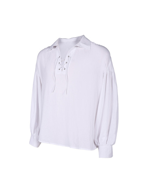 Men Medieval Linen Long Sleeve Shirt Tether Vintage Halloween Costume