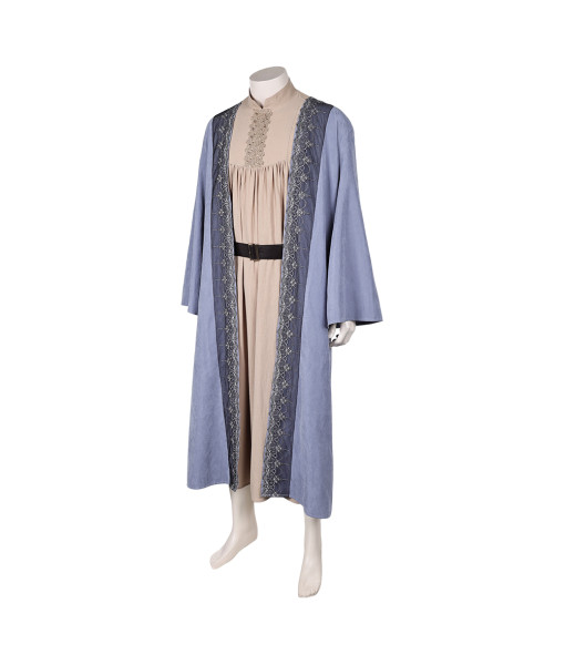 Men Medieval Linen Robe Grey Long Outfit Mage Halloween Costume