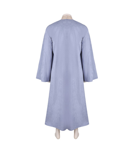 Men Medieval Linen Robe Grey Long Outfit Mage Halloween Costume