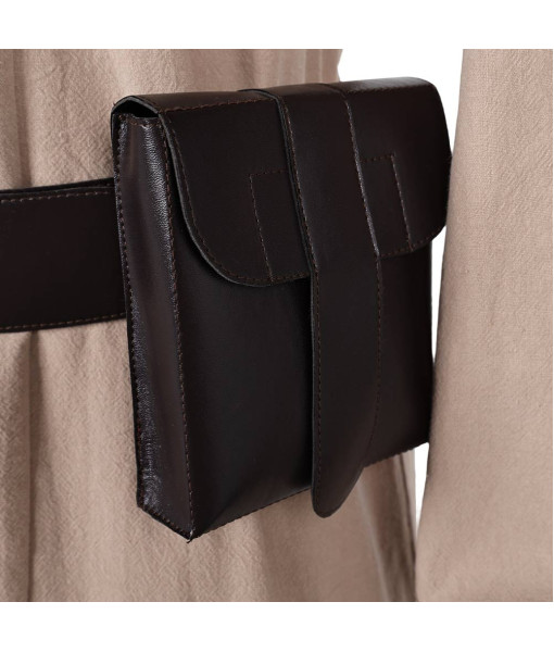 Men Medieval Linen Robe Grey Long Outfit Mage Halloween Costume