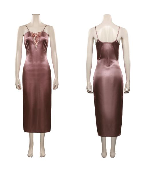 Women Dark Nude Color Silk Nightdress Hollow Design Sexy Lingerie