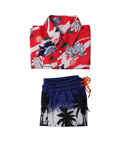 Men Red Beach Shirt Printed Shorts Fullset Halloween Costume