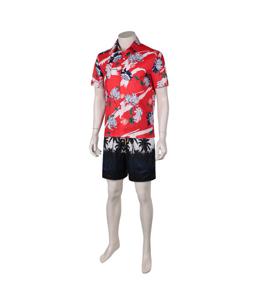 Men Red Beach Shirt Printed Shorts Fullset Halloween Costume