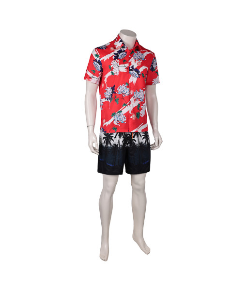 Men Red Beach Shirt Printed Shorts Fullset Halloween Costume