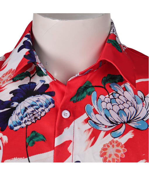 Men Red Beach Shirt Printed Shorts Fullset Halloween Costume