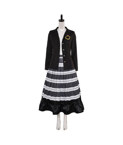 Women Black Uniform Suit Long Dress Halloween Costume
