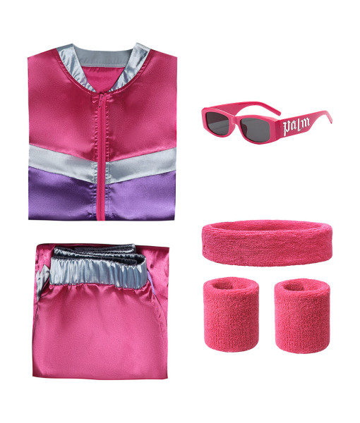 Adult 90s Rose Red Color Vintage Sports 4Pcs Sportwear Halloween Costume