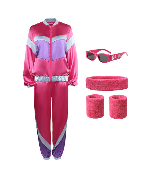 Adult 90s Rose Red Color Vintage Sports 4Pcs Sportwear Halloween Costume