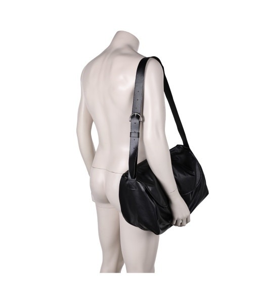 Black Leather Oversized Sporty Shoulder Bag 