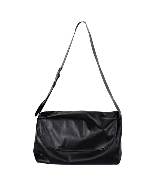 Black Leather Oversized Sporty Shoulder Bag 