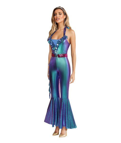 1980s DIsco Laser Flare Jumpsuit 3Pcs Women Halloween Costume