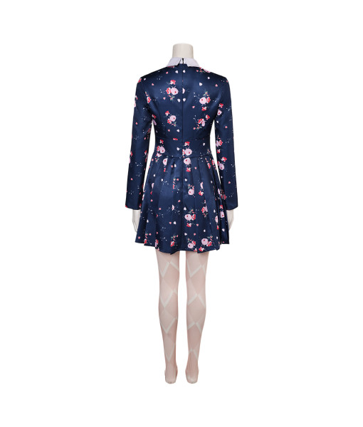 Women Purple Flower Printed Dress with Tights Fullset Bundle Halloweeen Costume